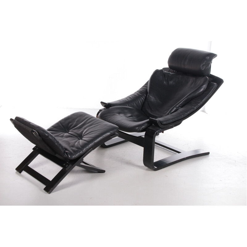 Vintage black armchair and ottoman by Ake Fribytter for Nelo, Sweden 1970s