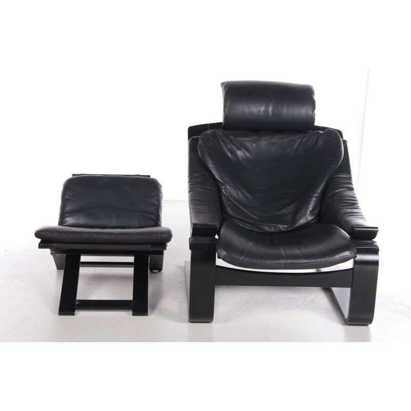 Vintage black armchair and ottoman by Ake Fribytter for Nelo, Sweden 1970s