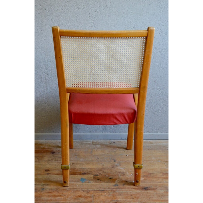 Mid century chair in vinyl, ash, and cane, Wilhelm VON BODE - 1950s