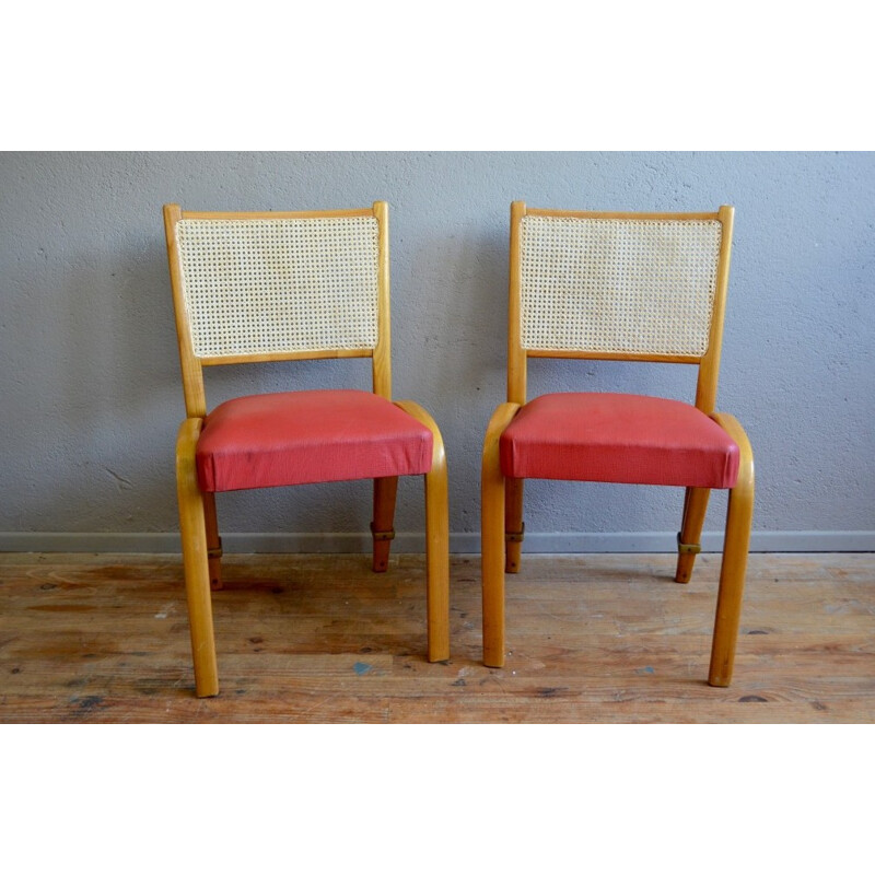 Mid century chair in vinyl, ash, and cane, Wilhelm VON BODE - 1950s