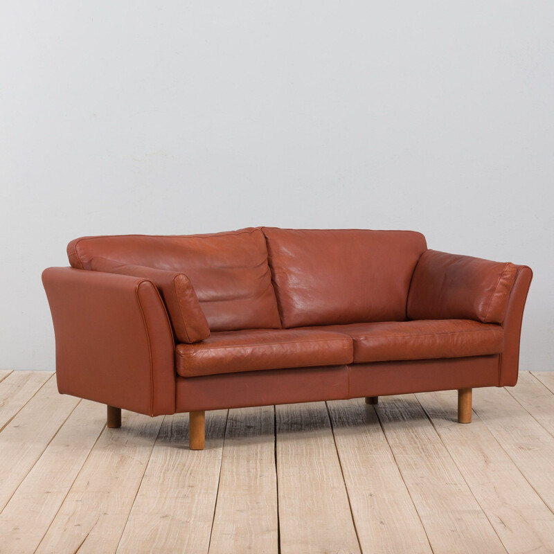 Dänisches Vintage-Sofa aus braunem Anilinleder, 1970-1980