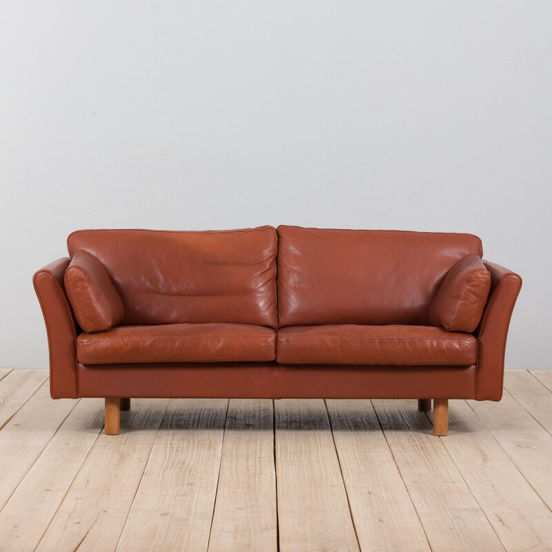 Dänisches Vintage-Sofa aus braunem Anilinleder, 1970-1980