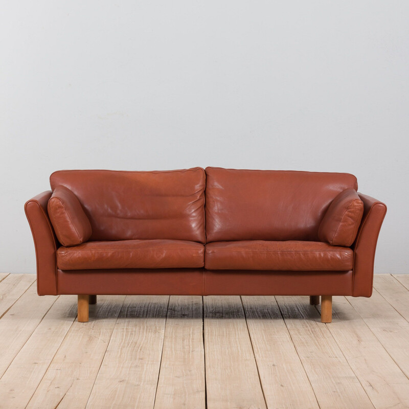 Danish mid century brown aniline leather sofa, 1970-1980s