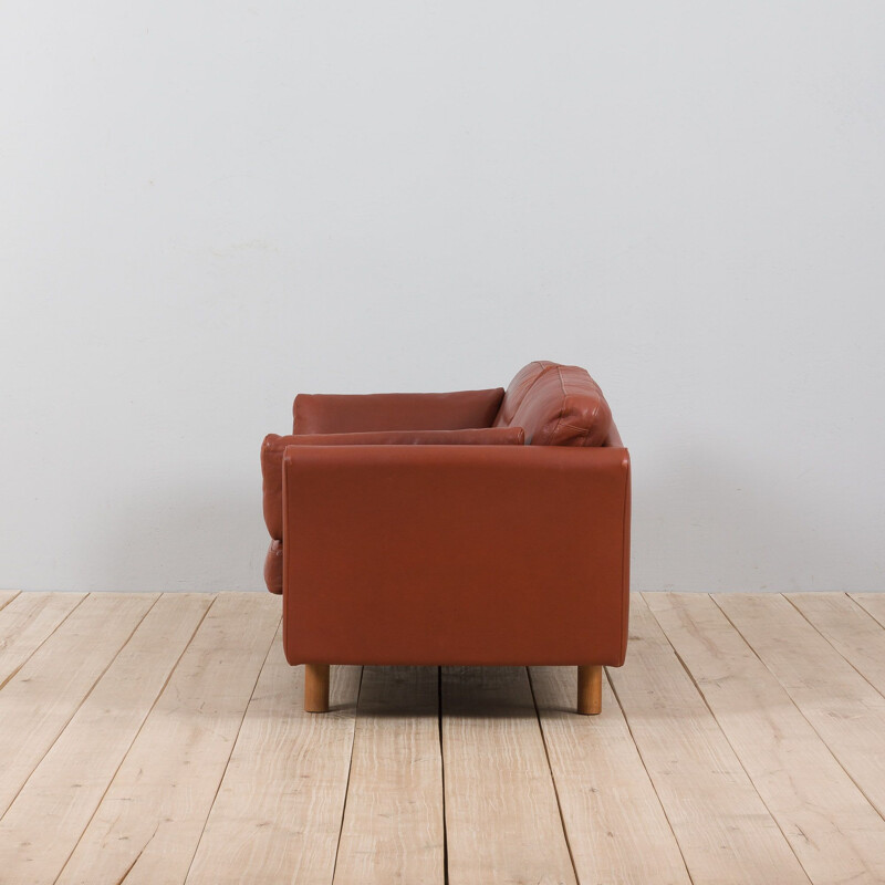 Danish mid century brown aniline leather sofa, 1970-1980s