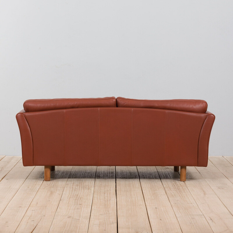 Danish mid century brown aniline leather sofa, 1970-1980s