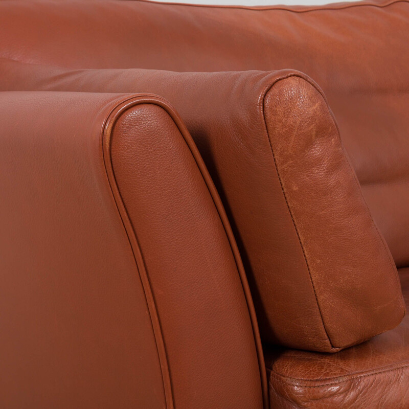 Danish mid century brown aniline leather sofa, 1970-1980s