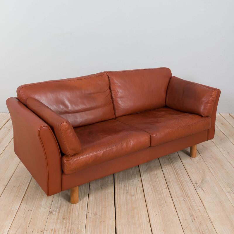 Dänisches Vintage-Sofa aus braunem Anilinleder, 1970-1980