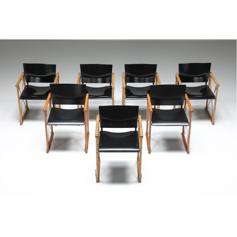 Conjunto de 8 cadeiras Safari vintage da Van Praet, 1950