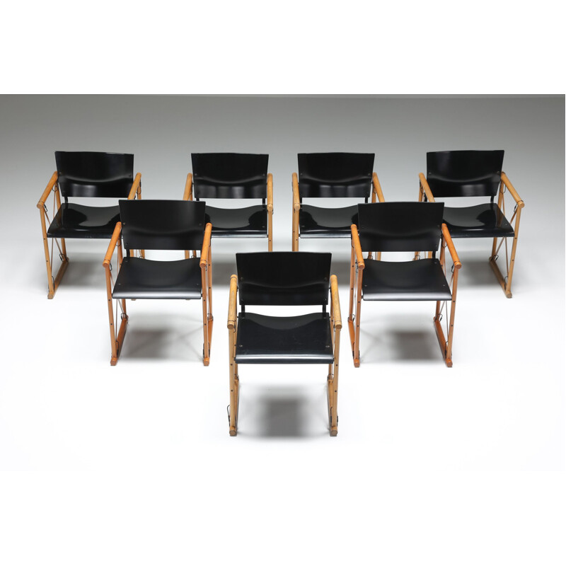 Set of 8 vintage Safari chairs by Van Praet, 1950s