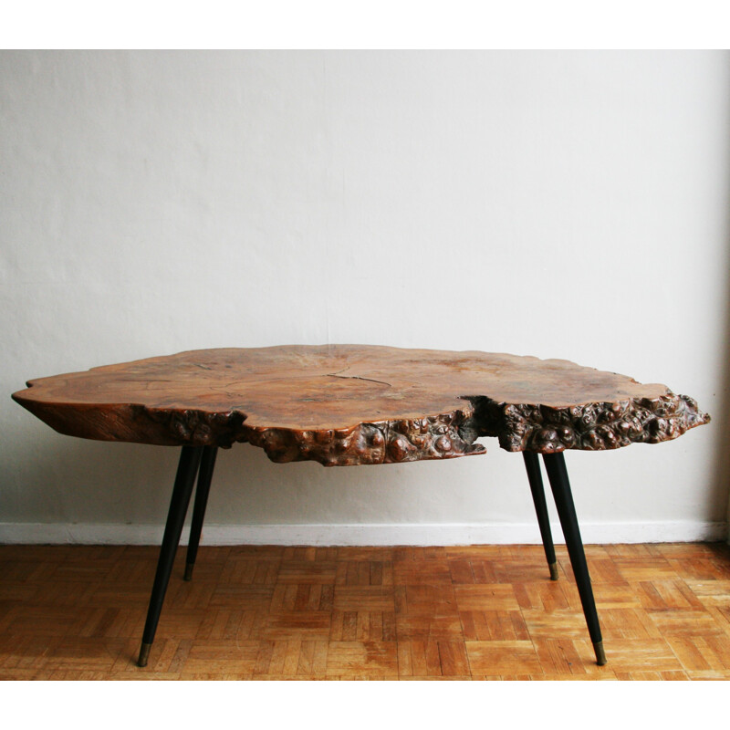 Table basse en orme massif brut - 1960