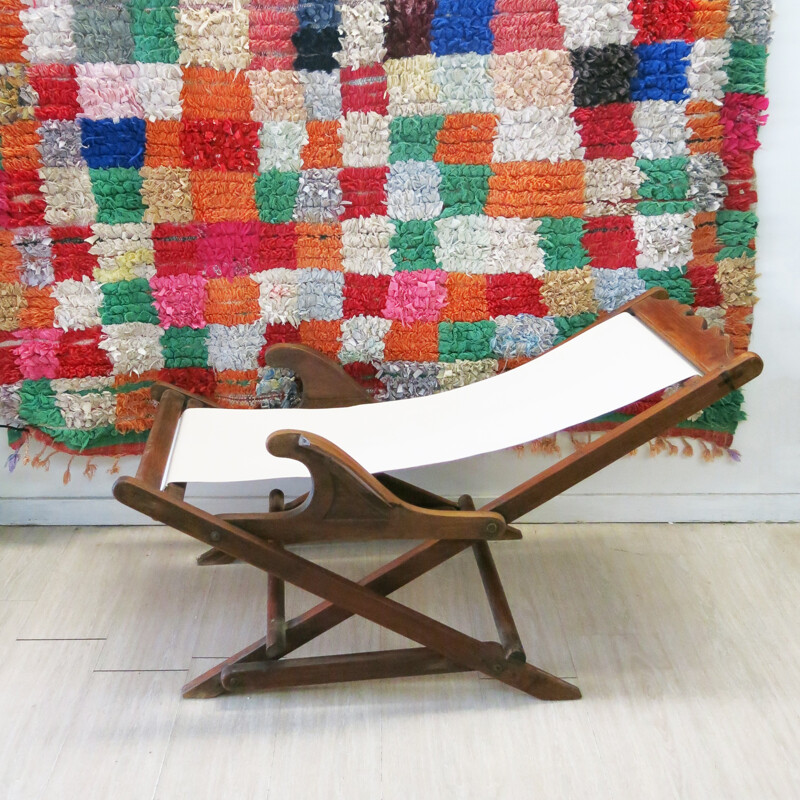 Chaise longue en tissu beige et bois - 1930