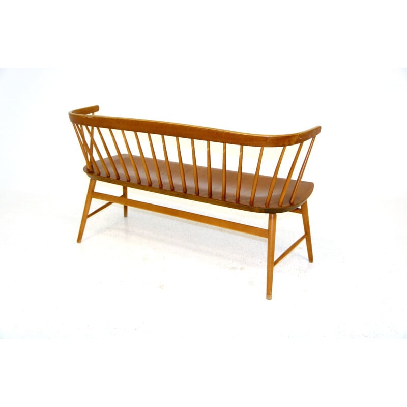Vintage beechwood bench by the Wiggels brothers, 1950s