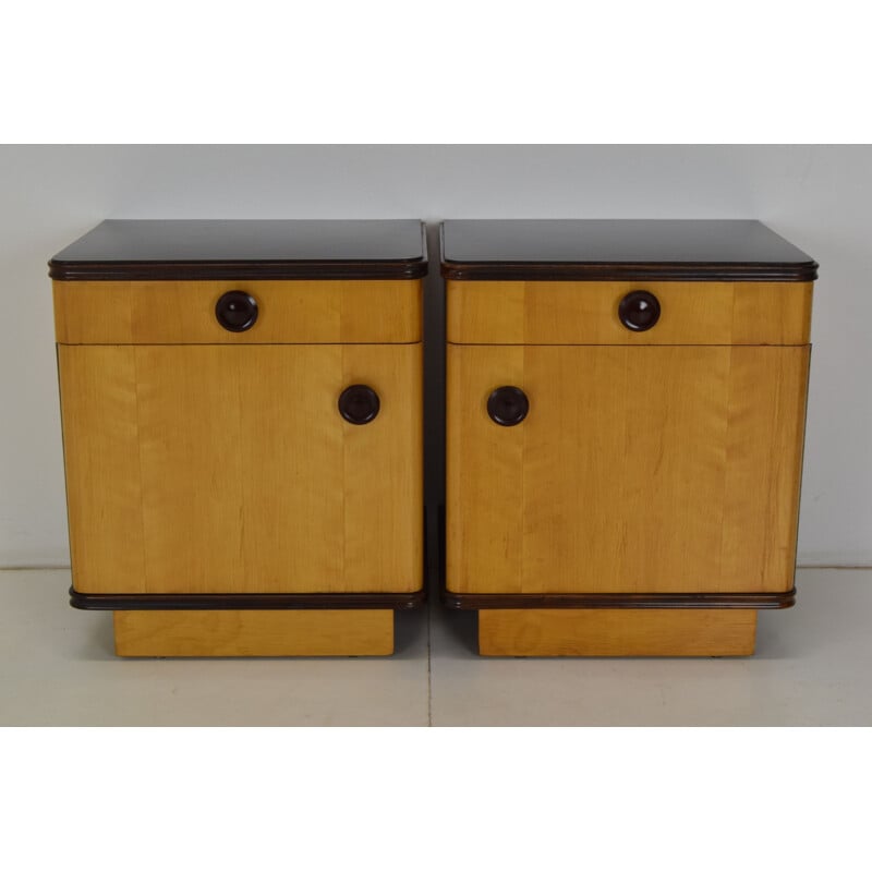 Pair of vintage bedside tables in wood and plastic, Czechoslovakia 1960