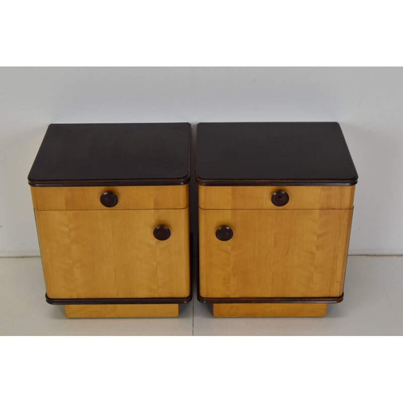 Pair of vintage bedside tables in wood and plastic, Czechoslovakia 1960