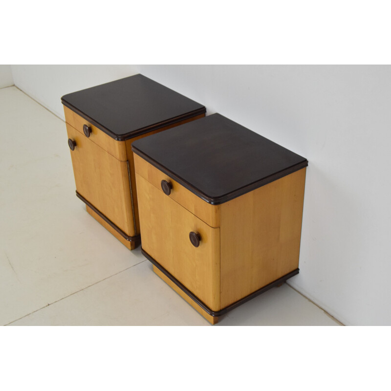 Pair of vintage bedside tables in wood and plastic, Czechoslovakia 1960