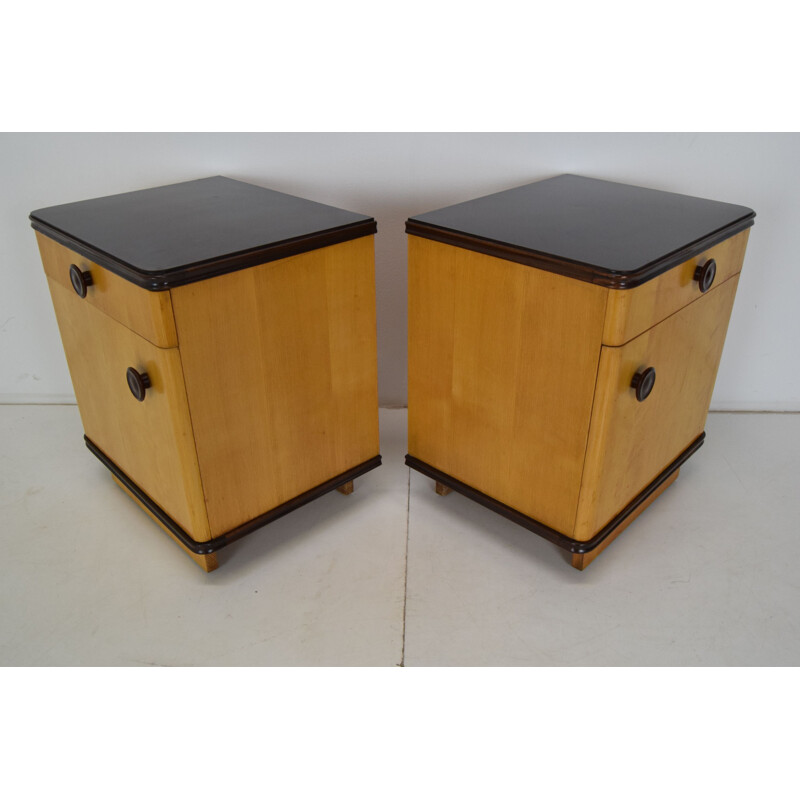 Pair of vintage bedside tables in wood and plastic, Czechoslovakia 1960