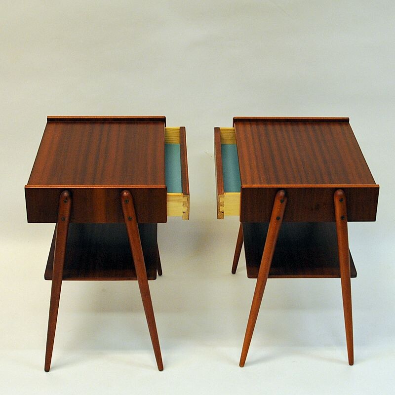 Pair of vintage mahogany night tables by Calström & Co, Sweden 1960s