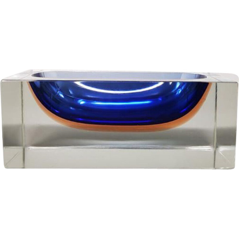 Vintage rectangular blue ashtray by Flavio Poli for Seguso, Italy 1970s