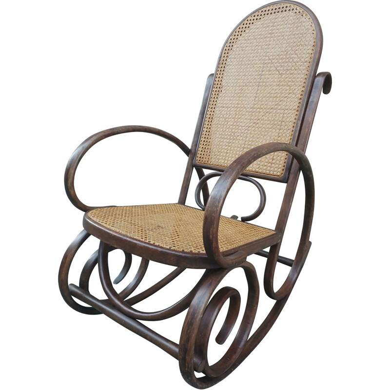 Chaise à bascule vintage en bois courbé, 1900