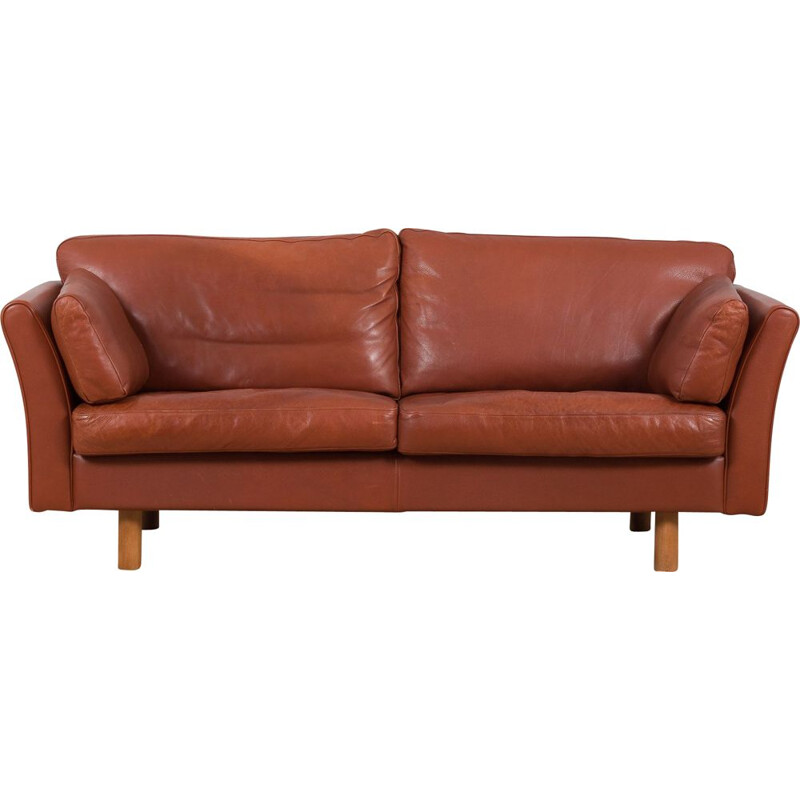 Dänisches Vintage-Sofa aus braunem Anilinleder, 1970-1980