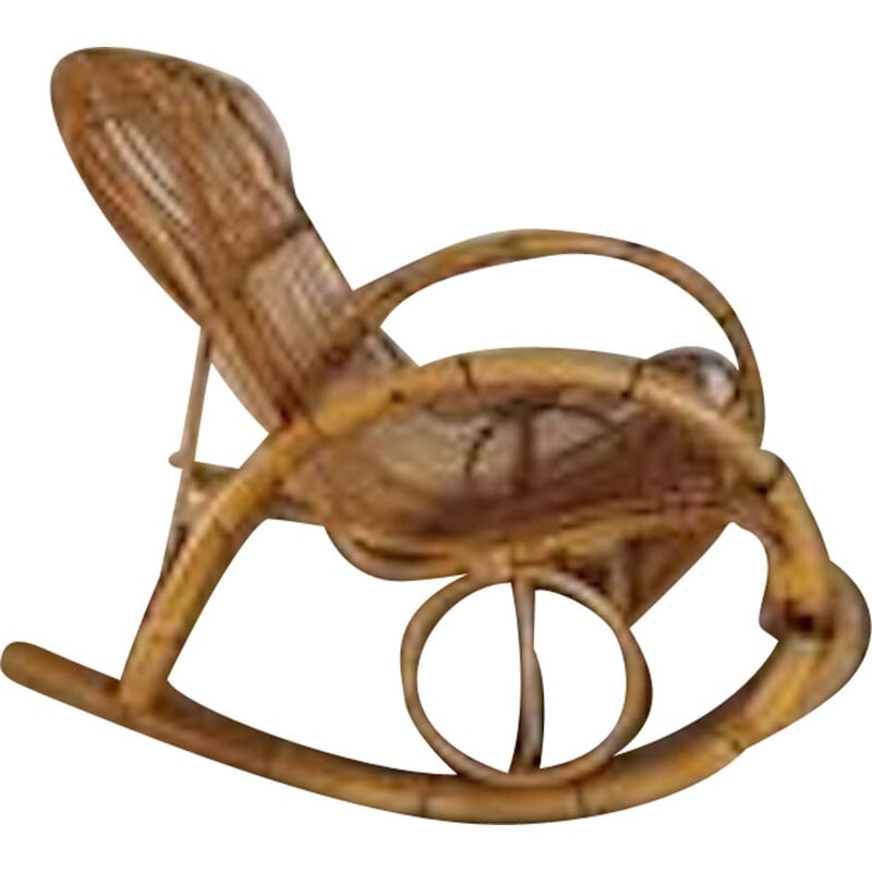 Silla mecedora de ratán vintage, 1950