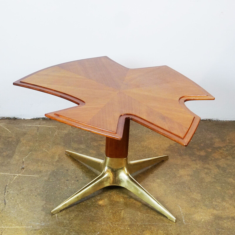 Vintage walnut and brass coffee table by Oswals Haerdtl, Vienna 1950