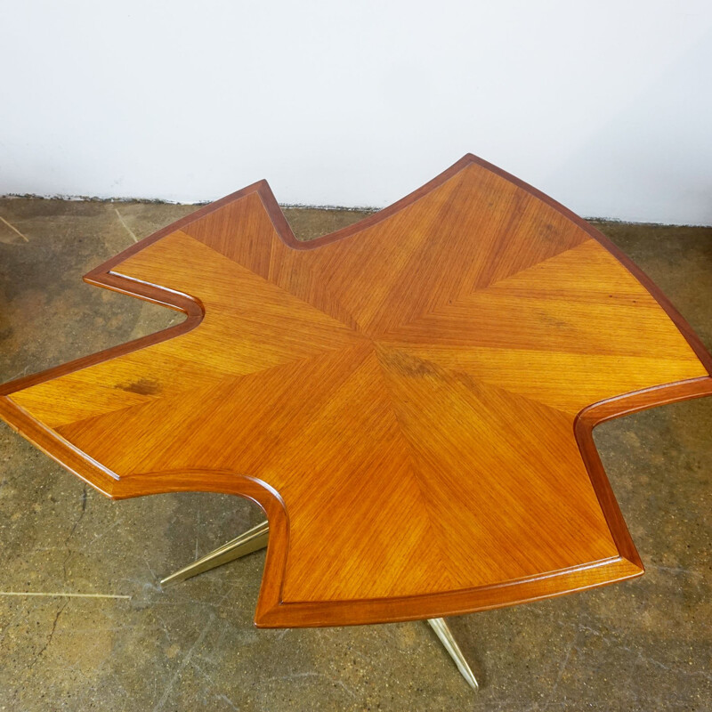 Vintage walnut and brass coffee table by Oswals Haerdtl, Vienna 1950