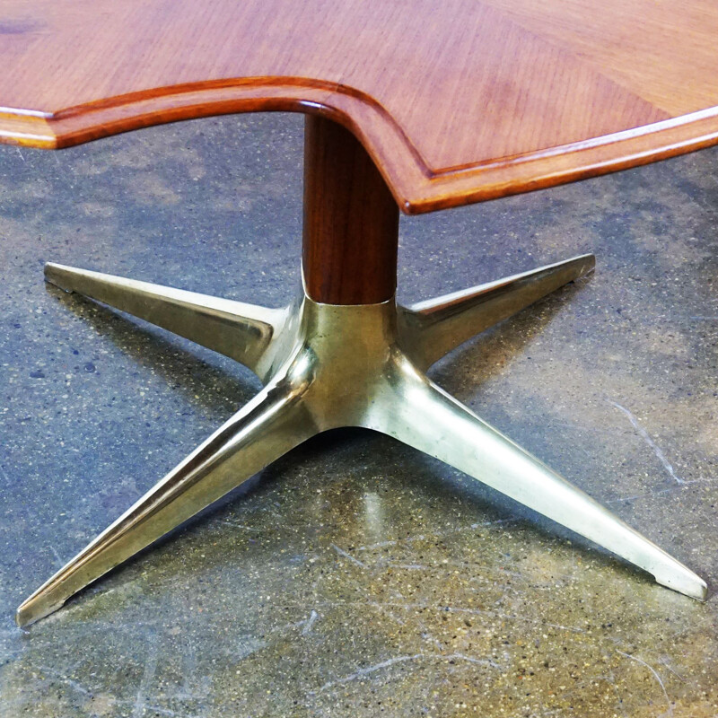 Vintage walnut and brass coffee table by Oswals Haerdtl, Vienna 1950