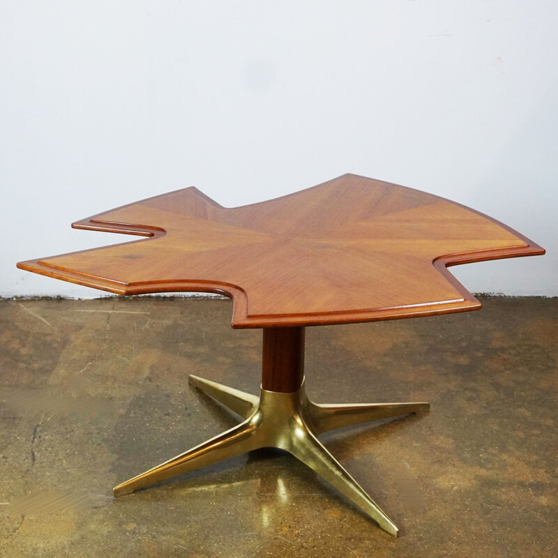 Vintage walnut and brass coffee table by Oswals Haerdtl, Vienna 1950