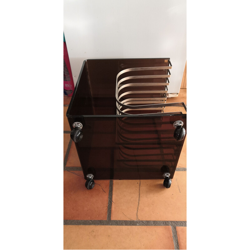 Vintage night stand in smoked brown Plexiglas, 1970