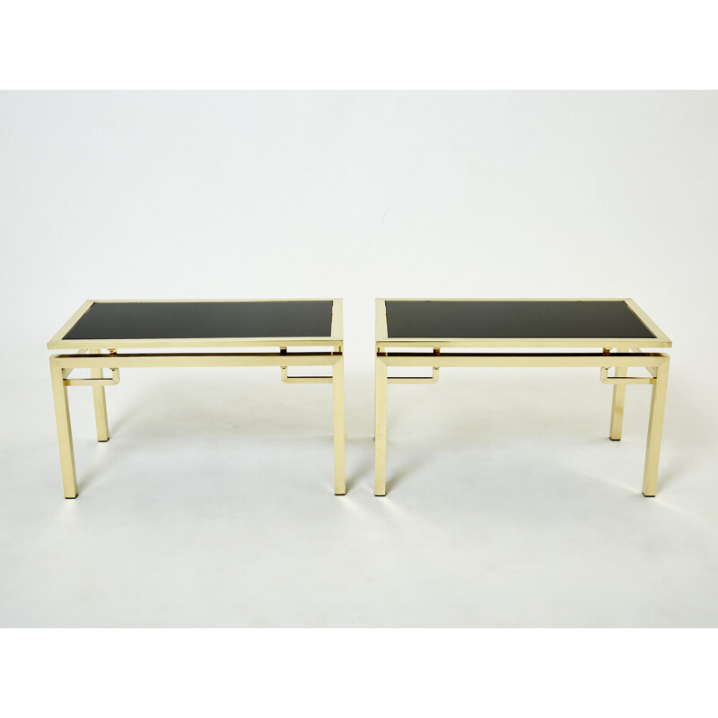 Pair of vintage brass side tables by Guy Lefevre for Maison Jansen, 1970