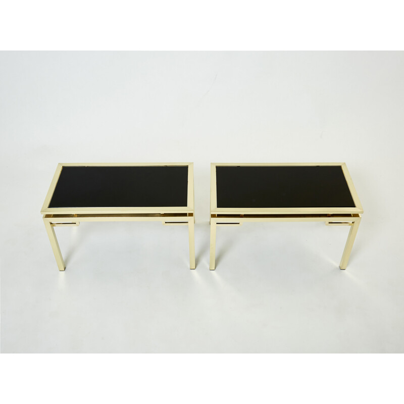 Paire de table d'appoints vintage en laiton par Guy Lefevre pour Maison Jansen, 1970