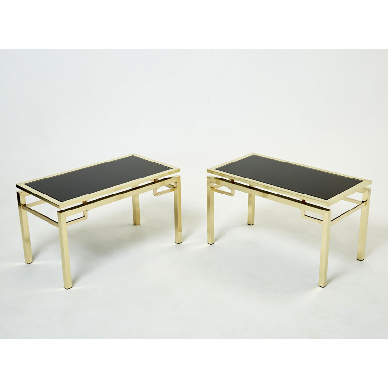 Pair of vintage brass side tables by Guy Lefevre for Maison Jansen, 1970