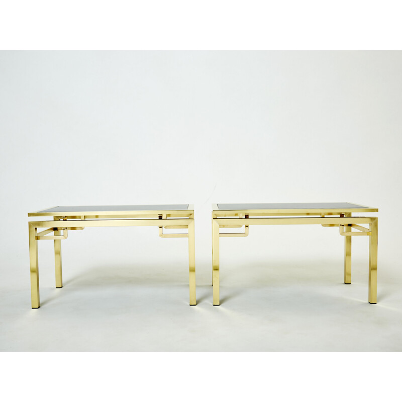 Pair of vintage brass side tables by Guy Lefevre for Maison Jansen, 1970