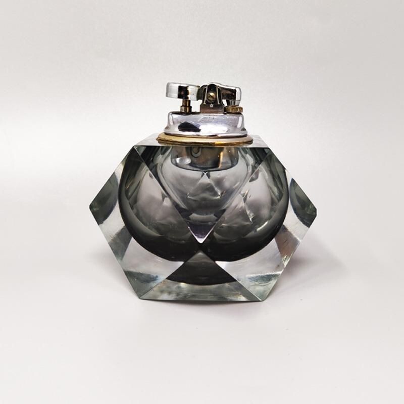 Prodotti vintage grey table lighter in Murano Sommerso glass by Flavio Poli for Seguso, italy 1960s