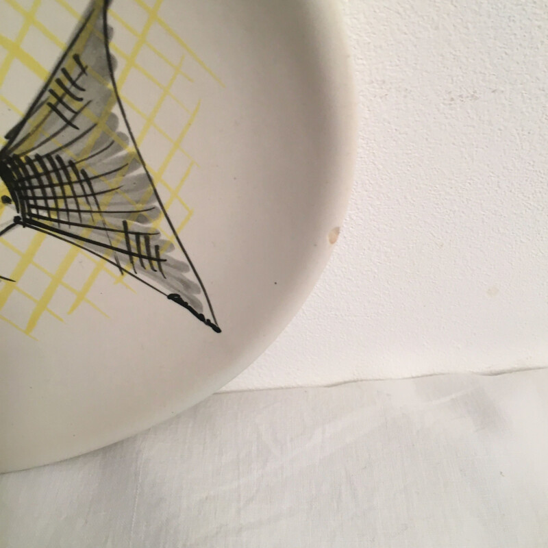 Set of 6 vintage fish plates by André Baud, Vaullauris 1950