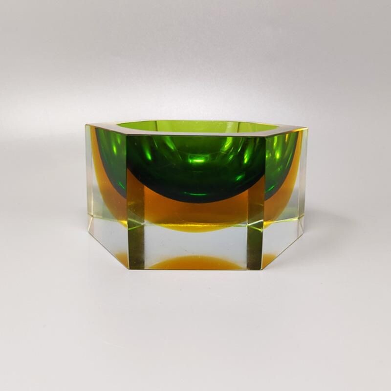 Vintage green and yellow ashtray by Flavio Poli for Seguso, Italy 1960s