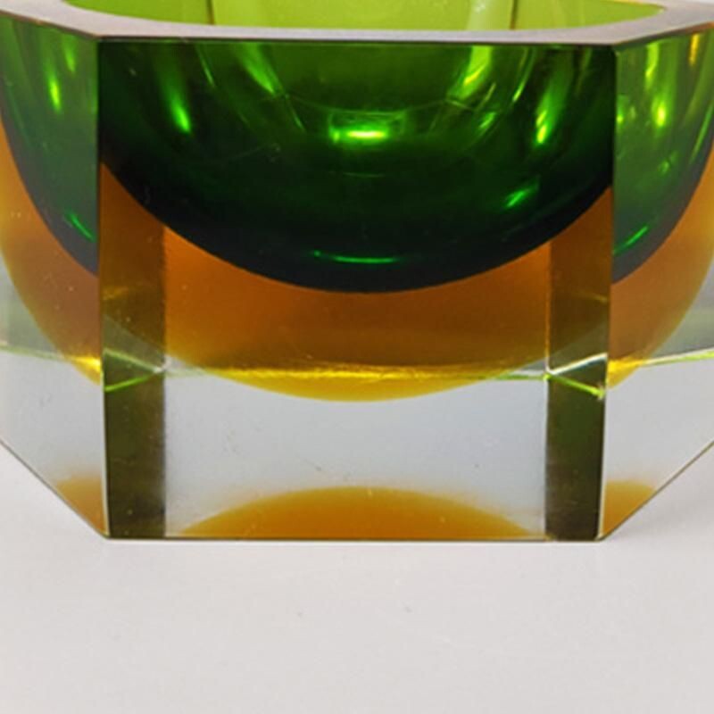 Vintage green and yellow ashtray by Flavio Poli for Seguso, Italy 1960s