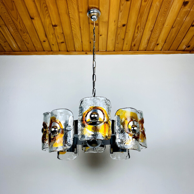 Vintage Murano amber chandelier by Toni Zuccheri for Mazzega, Italy 1970