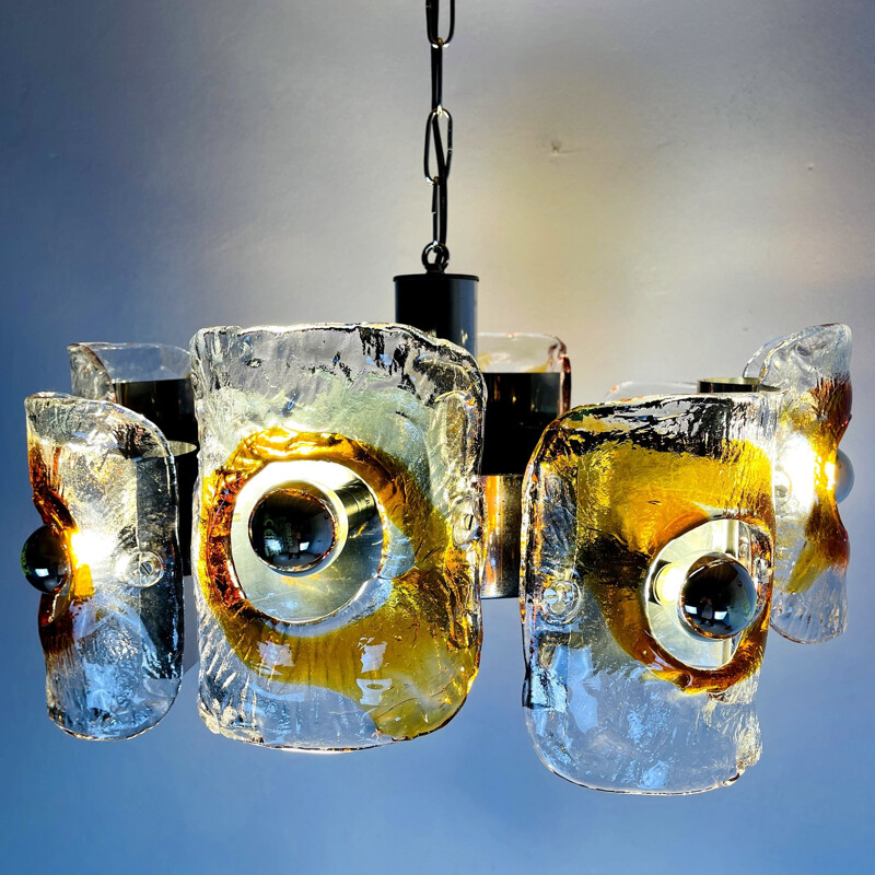 Vintage Murano amber chandelier by Toni Zuccheri for Mazzega, Italy 1970