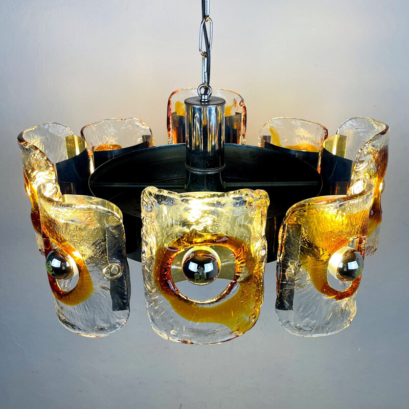Vintage Murano amber chandelier by Toni Zuccheri for Mazzega, Italy 1970