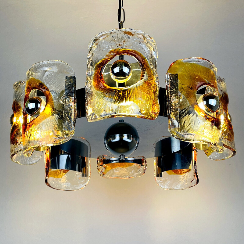 Vintage Murano amber chandelier by Toni Zuccheri for Mazzega, Italy 1970