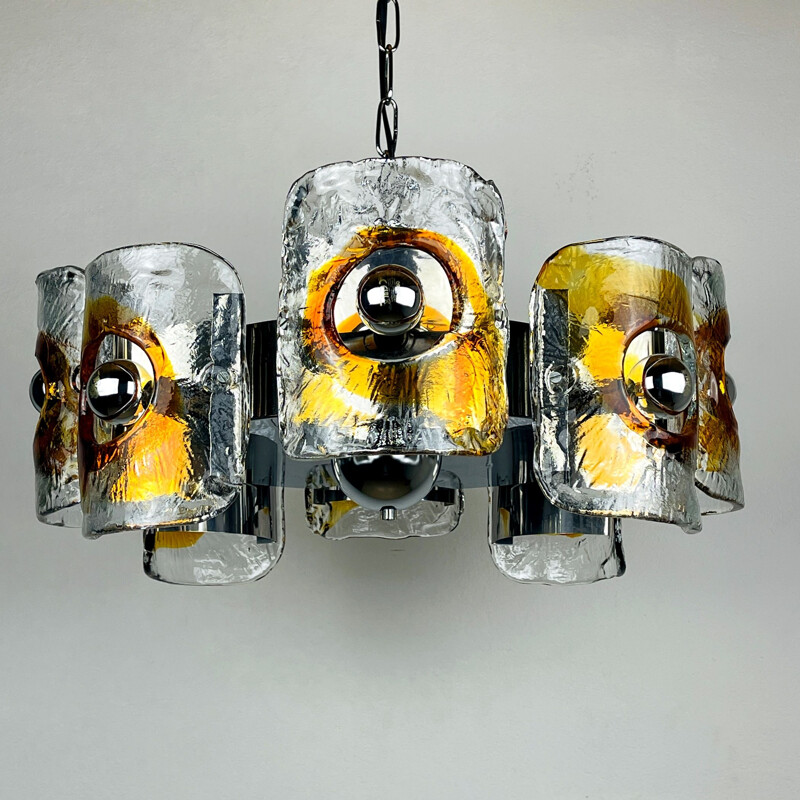 Vintage Murano amber chandelier by Toni Zuccheri for Mazzega, Italy 1970