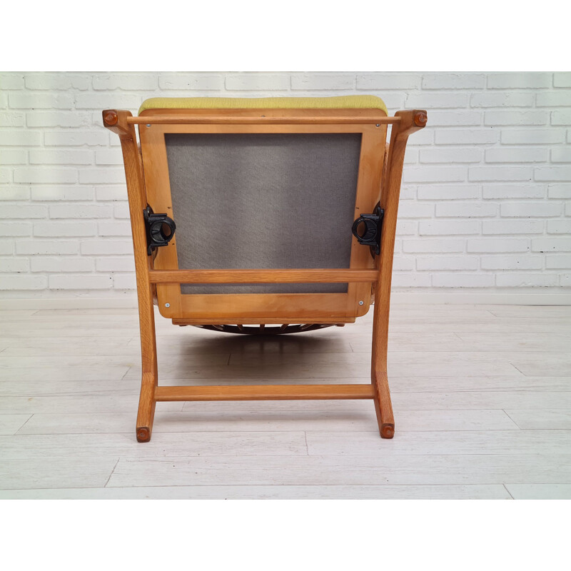 Danish vintage armchair in oak wood and wool, 1970s
