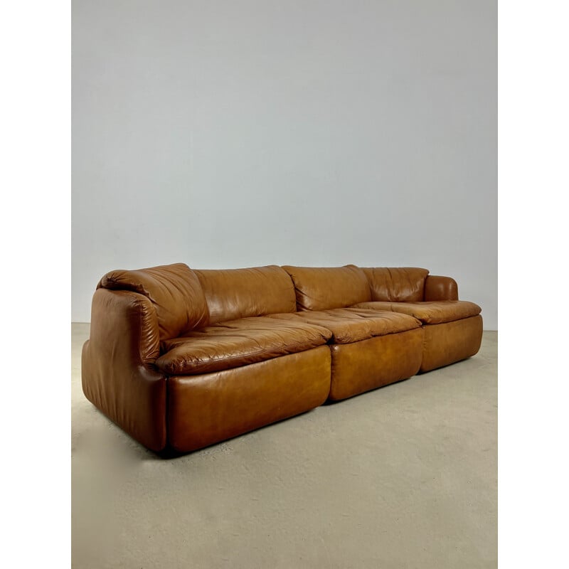 Confidential vintage leather sofa by Alberto Rosselli for Saporiti Italia