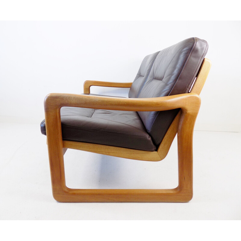 Vintage Holstebro teak and leather 2 seater sofa