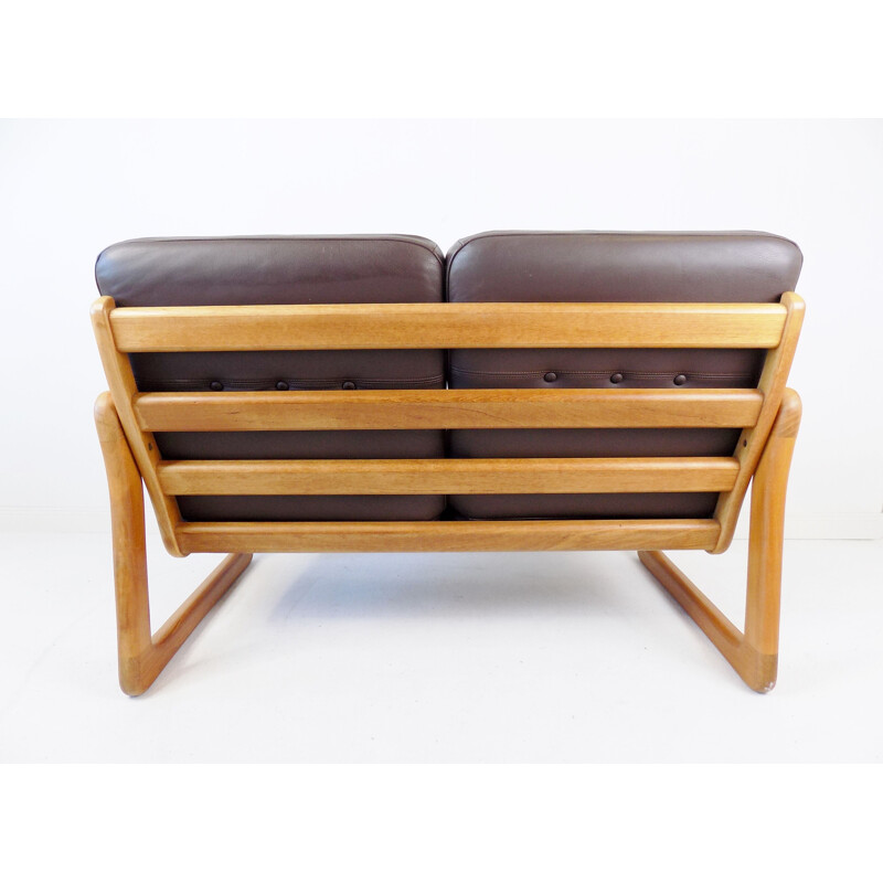 Vintage Holstebro teak and leather 2 seater sofa