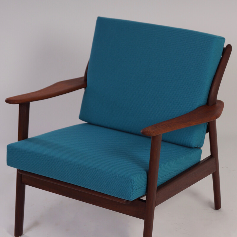 Paire de fauteuils néerlandais De Ster Gelderland en teck et tissu bleu - 1960