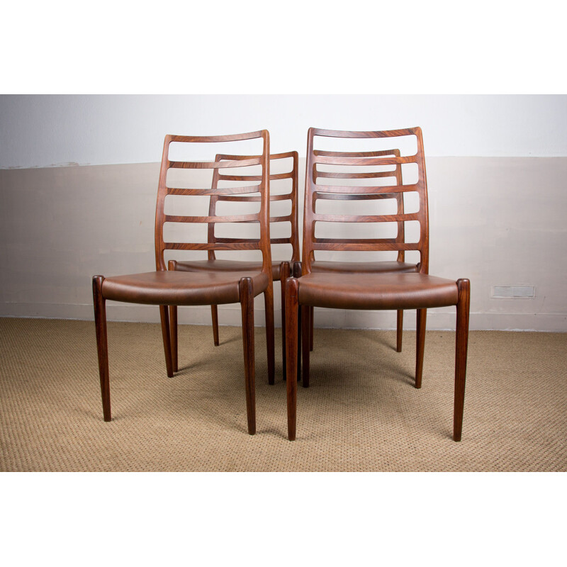 Set of 4 vintage Danish chairs in Rio rosewood by Niels Otto Moller