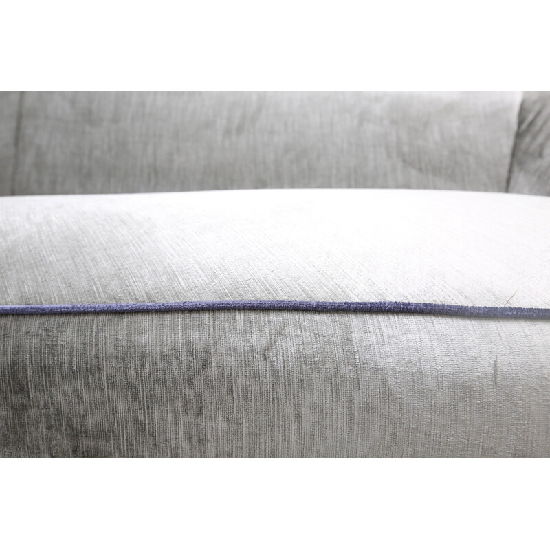 Curved sofa in silver velvet and brass - 1960s